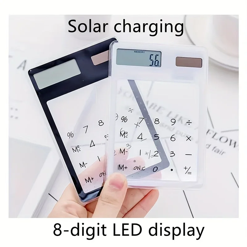 1Pcs Solar Charging Calculator Color New Transparent Multifunctional 8-digit Computer Battery-free High-tech Desktop Computing