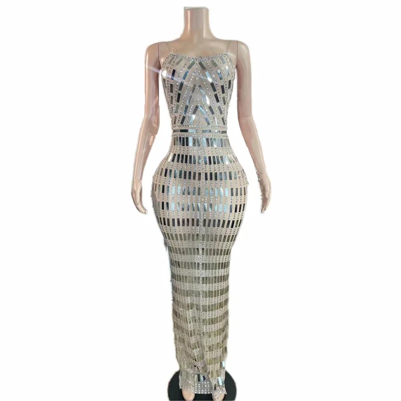 Vestido completo de diamantes de imitación, vestido de fiesta de noche con lentejuelas, disfraz de celebración de cumpleaños para mujer, traje de baile de salón, ropa de escenario XS4950