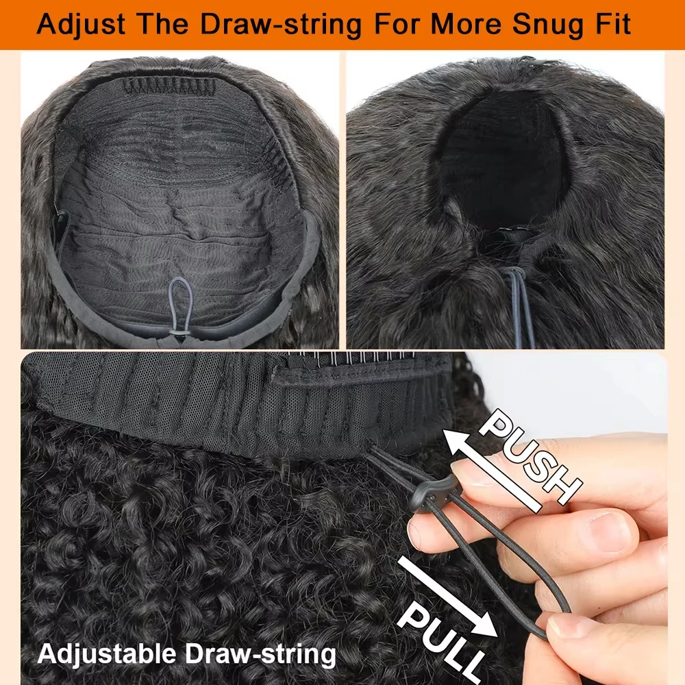 3 In 1 Kinky Curlyครึ่งWigsผมมนุษย์ที่มองไม่เห็นสายรัดวิกผมธรรมชาติเครื่องทําWigs