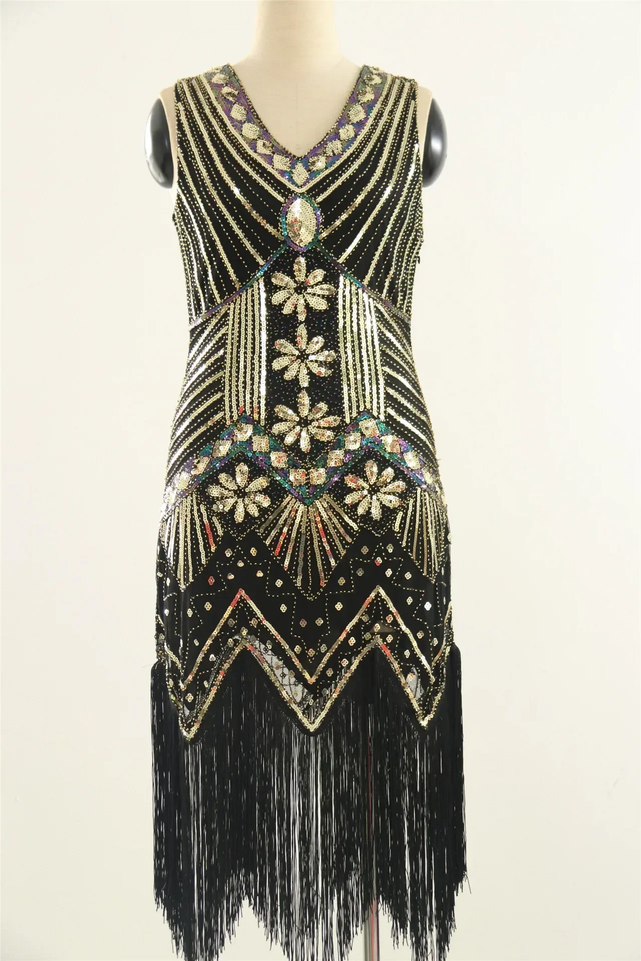 Gatsby-Kleid mit Pailletten, ärmellos, Damen-Vintage-Kleid, Retro-Stil, 1920er-Jahre, tolles Tanzparty-Abschlussball-Kleid mit Quastensaum