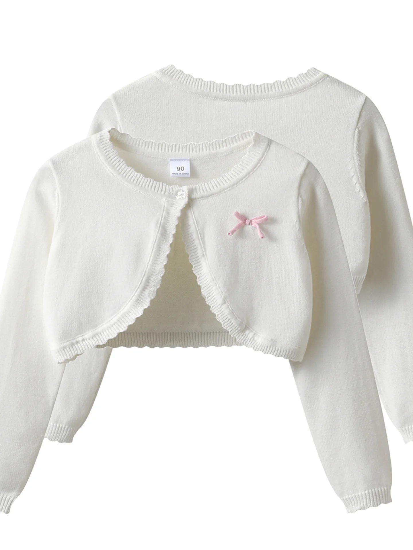new delivery Long sleeve knitwear cardigan sweater young girl shawl 100%cotton spring  autumn coat bow clothes 90-160 2-12y
