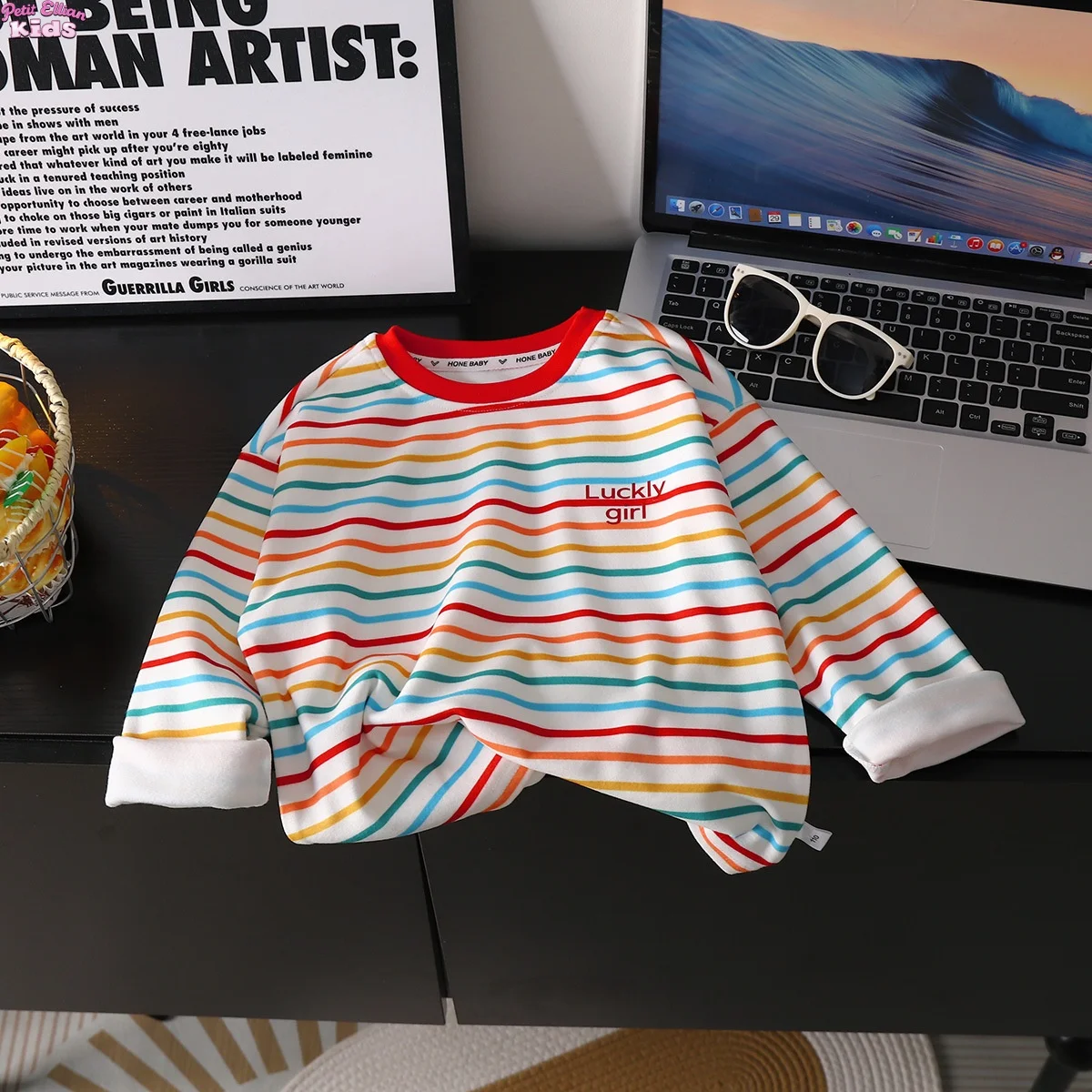 Girl Clothes Colorful Striped Long Sleeve Shirt 2-10Y Kids Loose Girl T-shirt Korean Children's Clothes 2025 Spring Autumn Top
