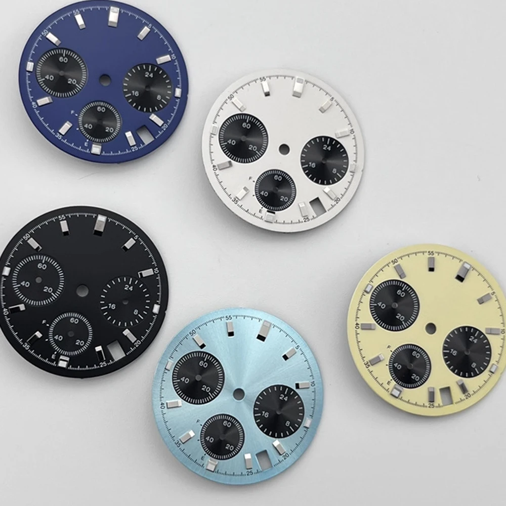 

29.5mm Watch Dial Green Luminous Dial VK63 Watch Accessories for VK63 Quartz Movement Single Calendar 3D Silver Nails Watch Face