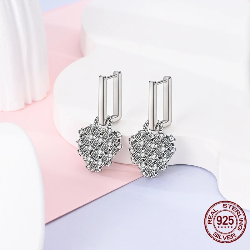 High-quality S925 sterling silver earrings, heart-shaped earrings for women, anniversary and wedding jewelry gifts.
