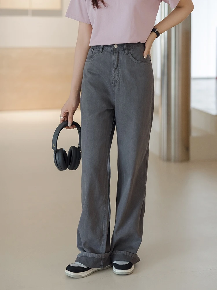 

Джинсы женские летние с высокой талией, прямые, широкие, облегающие, повседневные, из денима, от Wang Fei Home