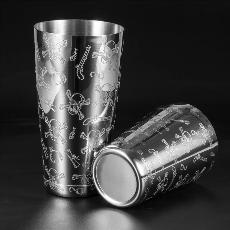 500ml/800ml Engraving Skull Stainless Steel Cocktail Boston Bar Shaker Bar Tools Barware