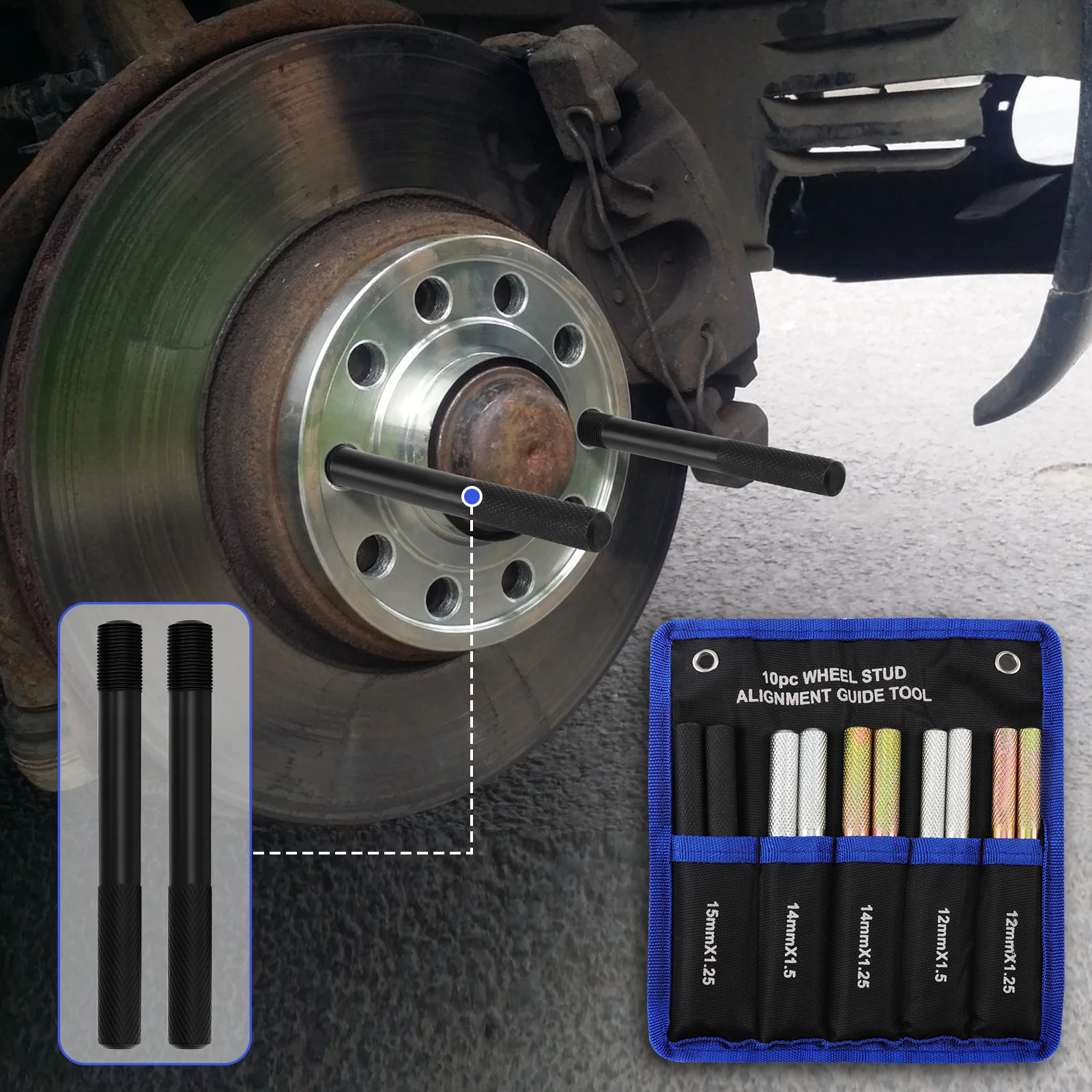 Wheel Hanger Alignment Pin Tight Grip Knurled End Wheel Fixing High Strength Universal Fit Metal for Vehicles view 4