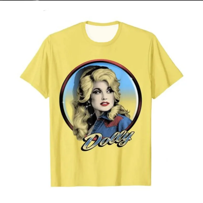 Dolly Parton Retro Portrait Circle Print Short Sleeve T‑Shirt Men Women Y2K Oversized Loose Fit Country Music Fan Streetwear Top