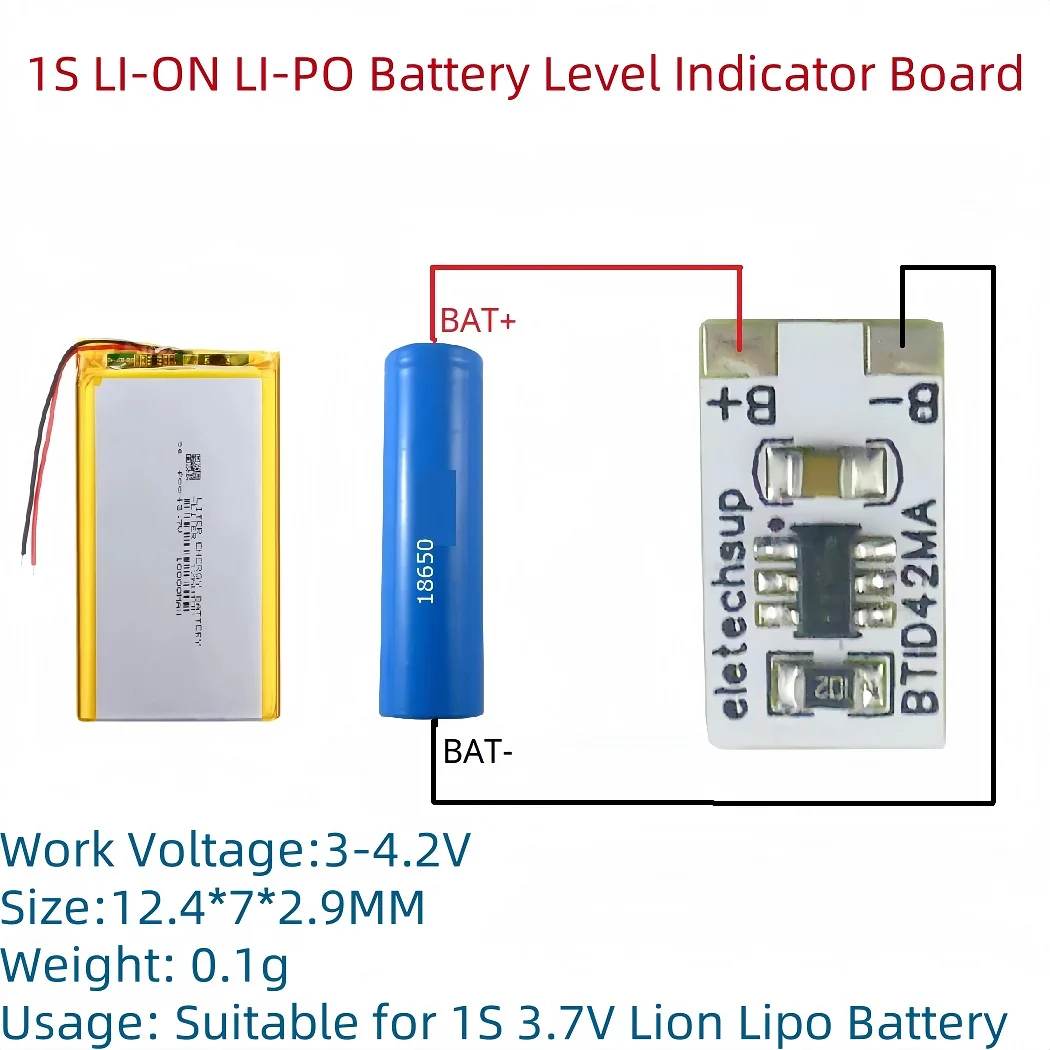 1-Cell LI-ON LI-PO Battery Power Voltage Indicator LED P/V Detection Module Mini 3.7V 4.2V 18650 26650 4680 Charge Discharge