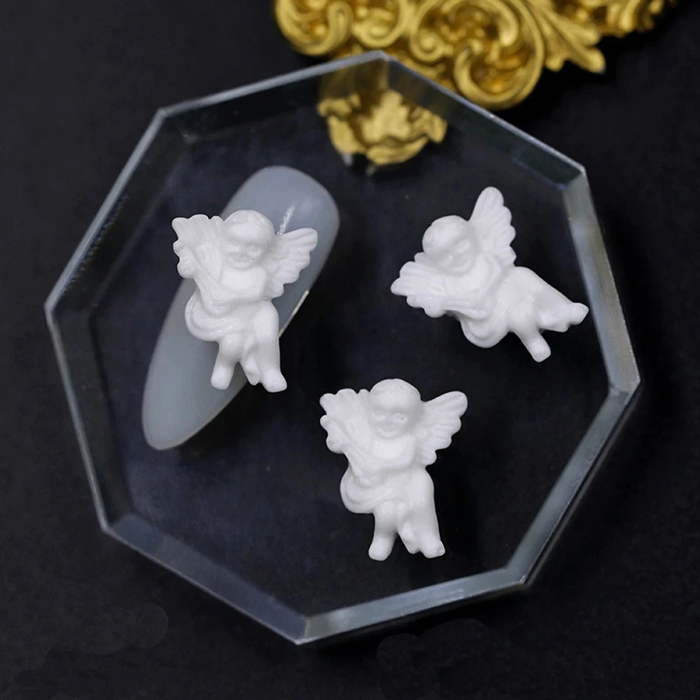 20pcs White Baroque Angel Baby Nail Art Decoration Retro Embossed Cupid Angel Baby Charms for DIY Nail Accessories Jewelry Parts