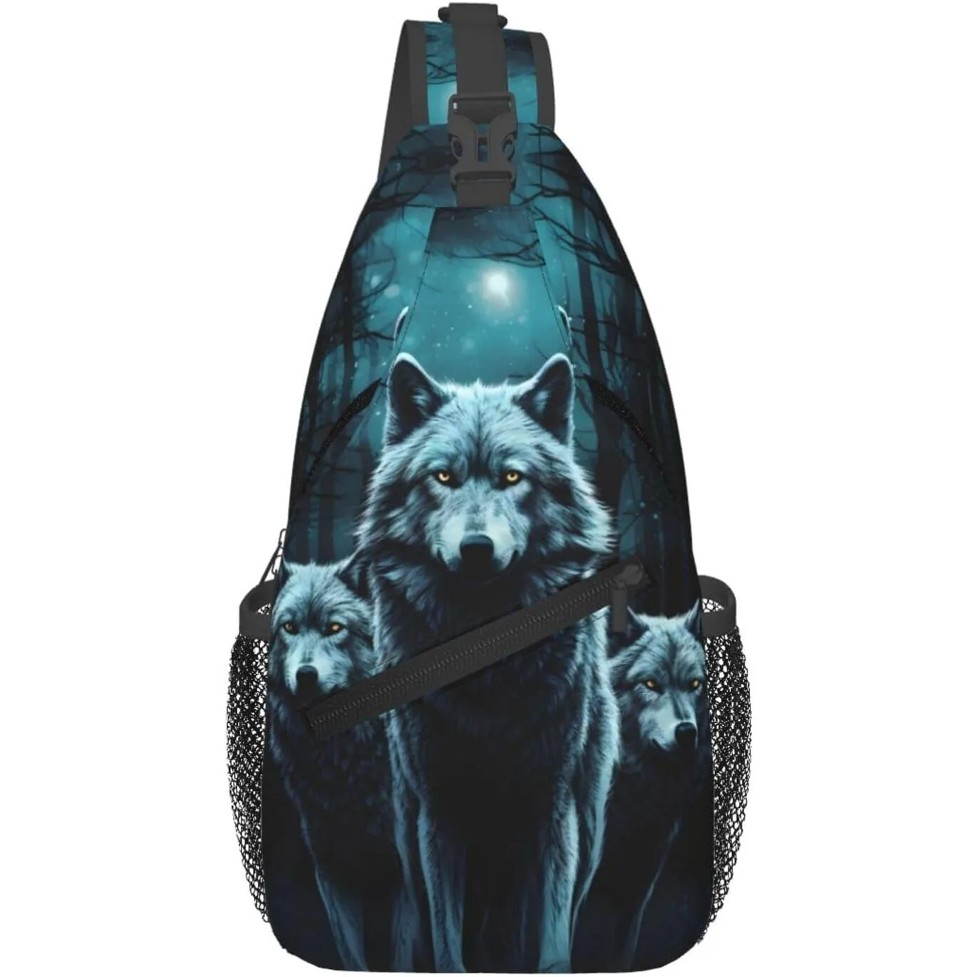 

Animal Wolf and Moon Crossbody Chest Bag - Small Crossbody Shoulder Sling Bag for Women - Travel Hiking Daypack