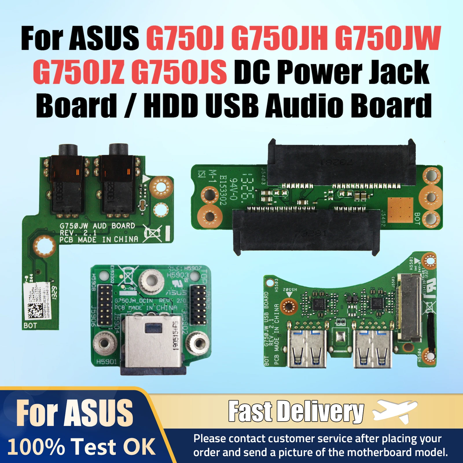 

G750J For ASUS ROG G750JH G750JW G750JS G750JZ G750JX G750JM G750JY G750JH DC Power Jack Board or Hard Disk HDD USB audio board