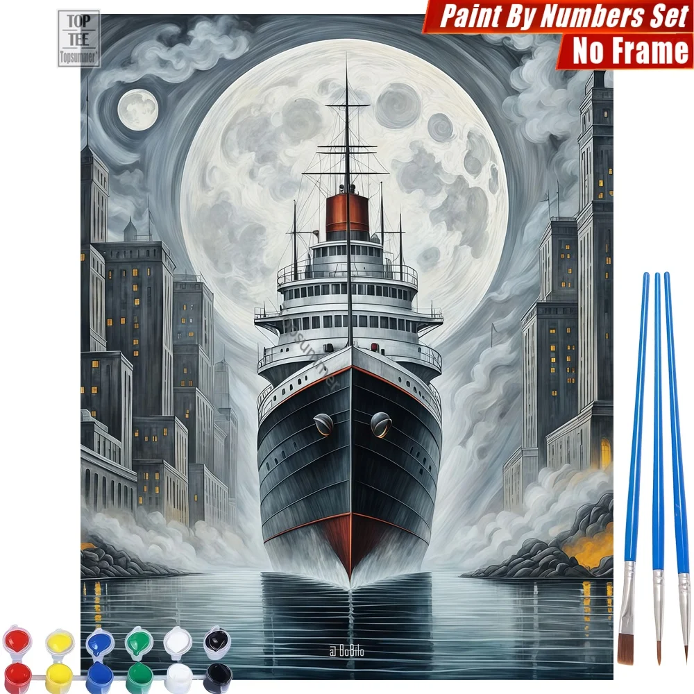 

Massive cruise ship Paint By Number Set - Moonlit city dreamlike Artistic Activities Father'S Day Gift For Husband