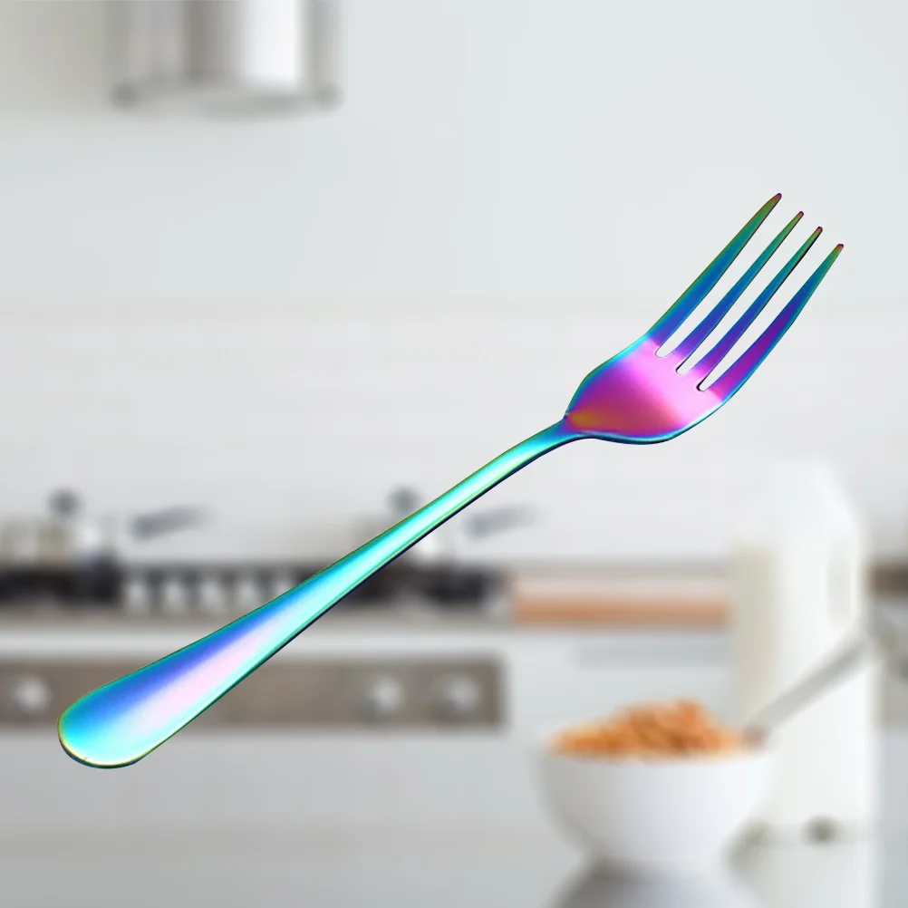 

6Pcs Colorful Stainless Steel Forks Creative Design Smooth Polished 4-Teeth Kitchen Dining Tableware for Home Restaurant Hotel