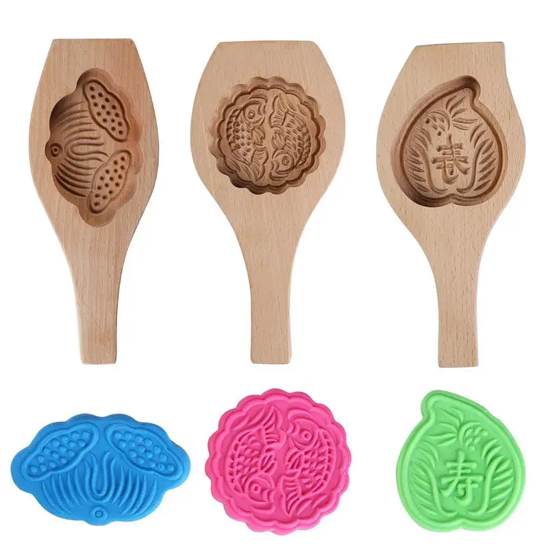 Wood Cookie Stamp Chinese Mooncake Mold Portable Handmade Baking Mold For Muffin Mooncake Cookie Biscuit Chocolate Pumpkin Pie