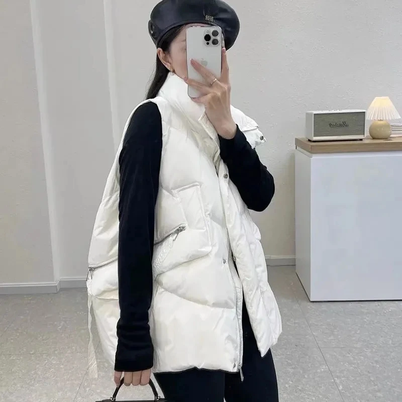 2024 New Autumn Women Vest Winter Puffer Parkas Coat Casual Pocket Stand Collar Waistcoat Female Sleeveless Jacket Outerwear