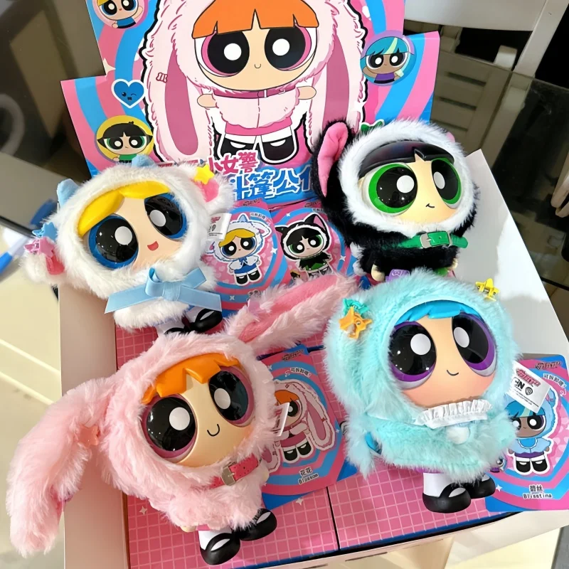 جديد The Powerpuff الفتيات كيب عبر خلع الملابس دمية صندوق أعمى دمية أفخم دمية من الفينيل على ظهره قلادة حلقات المفاتيح/سلاسل هدية
