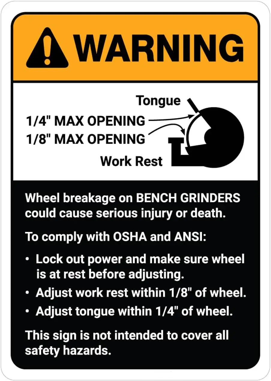 Warning: Wheel Breakage/Bench Grinder Guidelines ANSI - Wall Sign Facility Signs Warning Caution Metal Tin Sign,  in-aluminum