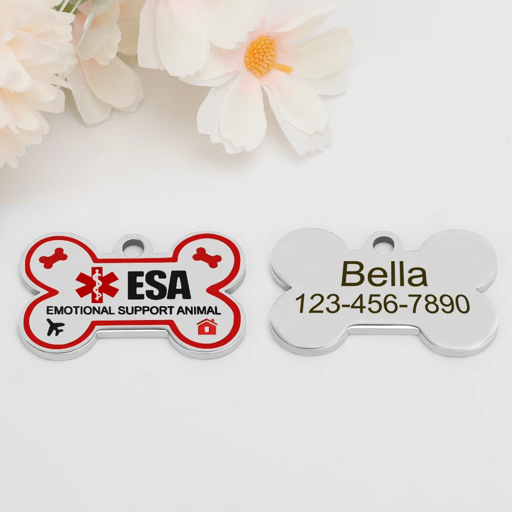 Personalisierte ESA-Hundemarke aus Edelstahl – Individuelle Emotional Support Animal (ESA) Haustier-ID-Anhänger in Knochenform – Detail 11