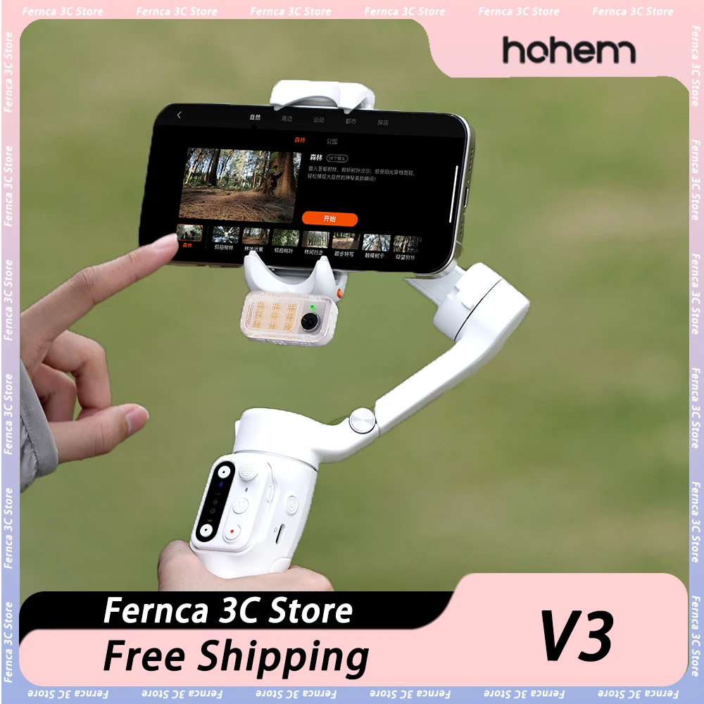 Hohem V3 Ai Smartphone Selfie Stick Tracking Anti Shake Handheld Stabilizer Tripod light Magnetic Custom Camera Selfie Stick