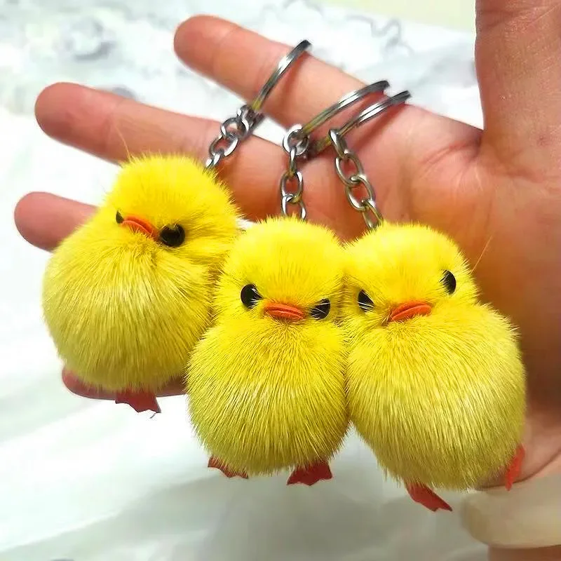 

2023 Hot 1pc Fashion Cute Yellow Fur Hairball Soft Duck Keychain for Unisex Animal Bag Car Key Keyring Stuffed Plush Toy Gifts