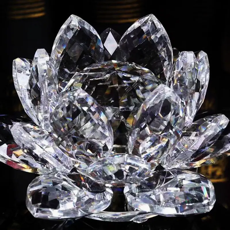 Clear Pure Holy 10cm Crystal Lotus Flower Quartz Glass Religious Souvenirs Home Decoration