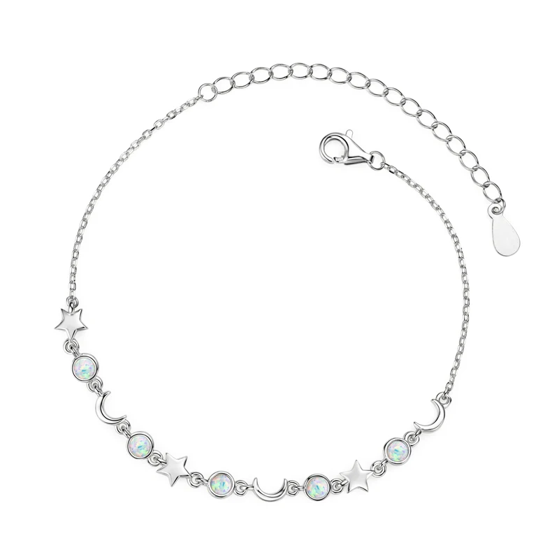 

AINUOSHI стерлингового серебра 925 пробы круглый 3 мм опал браслет с камнем для женщин звезда луна узор цепочка браслеты-цепочки ювелирные изделия