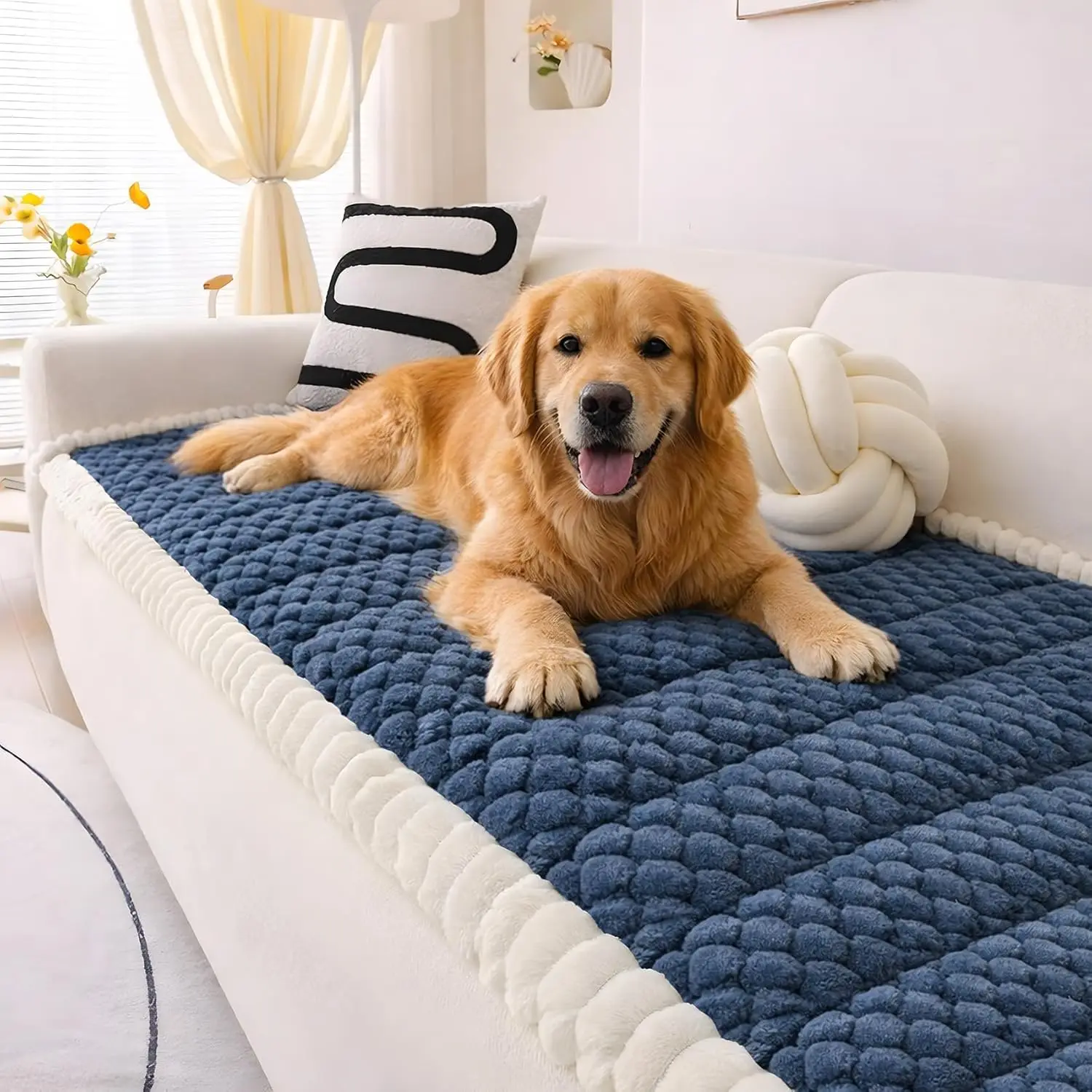 

Моющийся нескользящий чехол для дивана для домашних животных, прочный темно-синий стеганый защитный чехол для 3 подушек, 27,6x59 дюймов