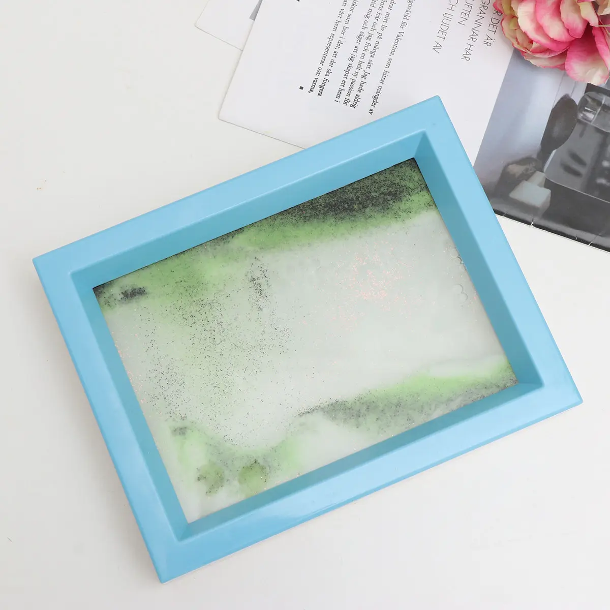 1pc 3D Quicksand Painting Decor For Home Office Desk Table Decoration Black White Green Sand Art Falling Simulation