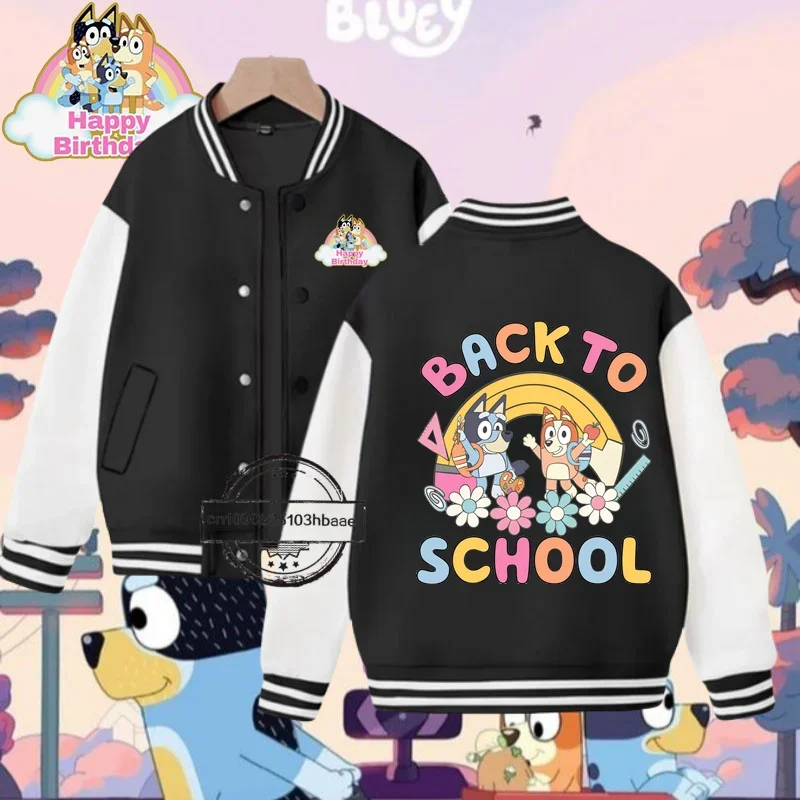 Bluey 2-14 years old boys and girls baseball uniforms Cartoon Print fashion Fall/Winter Jackets for kids Sweatshirts Super cheap