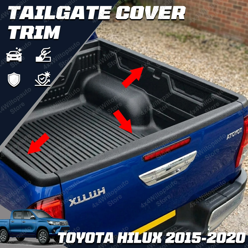 Image of 3-teilige Heckklappenabdeckung für Toyota Hilux REVO N80 2015-2020, Schutzkappe für die Heckklappenschiene, ABS Matt Schwarz