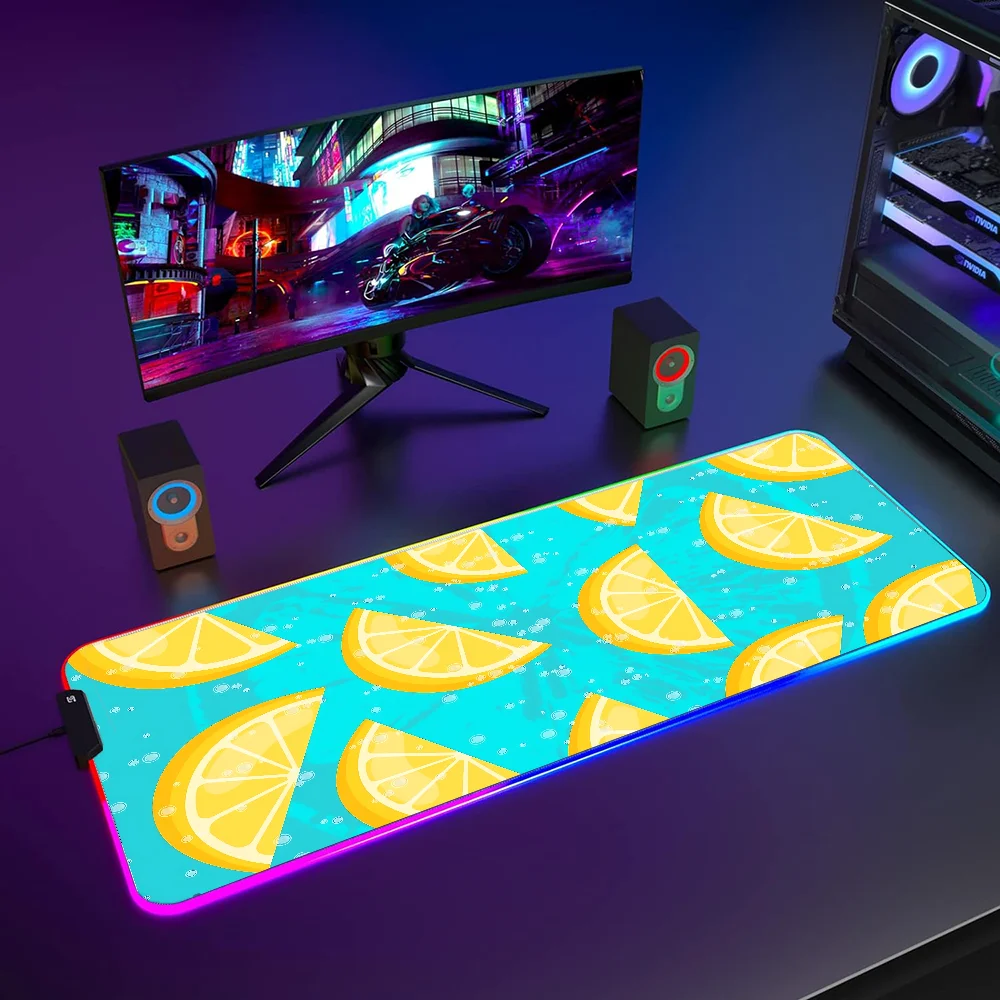 Gaming Mouse Mat Backlit Lemon Mousepad Rgb Mouse Pad Kawaii LED Mause Pad Gamer Gaming Desk Accessories Deskmat Mats Anime Pc