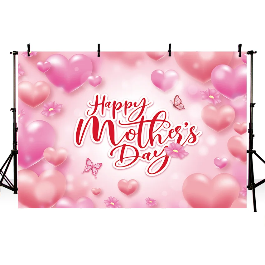 Mehofond Happy Mother's Day Photography Backdrop Red Love Heart Background Mom Mother Birthday Pink Balloon Decor Photo Studio