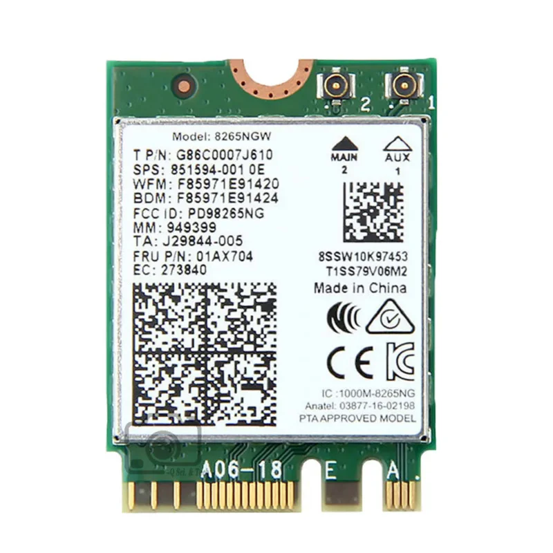 Модуль WIFI 8265NGW для Thinkpad T570 T470 T470S T470p T480 T480s T580 с Bluetooth 4,1 FRU 01AX702 01AX751 P/N: G86C0007J510
