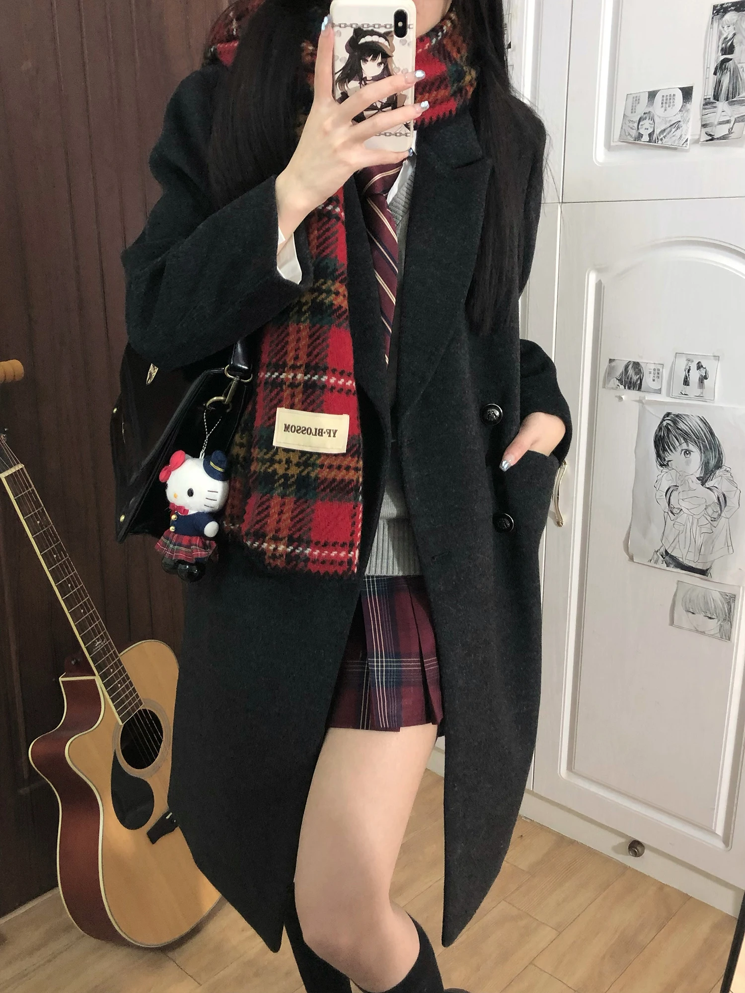 

Утепленное шерстяное пальто InstituteJK Original Deep ey, средней длины, женская верхняя одежда, осенне-зимний сезон, двубортное, длинное