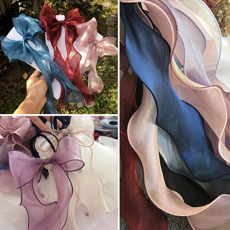 Solid Color Organza Ribbon Wavy Edge Ribbon For Flower Bouquet Gifts Packaging DIY Sewing Supplies Wedding Party Decorations