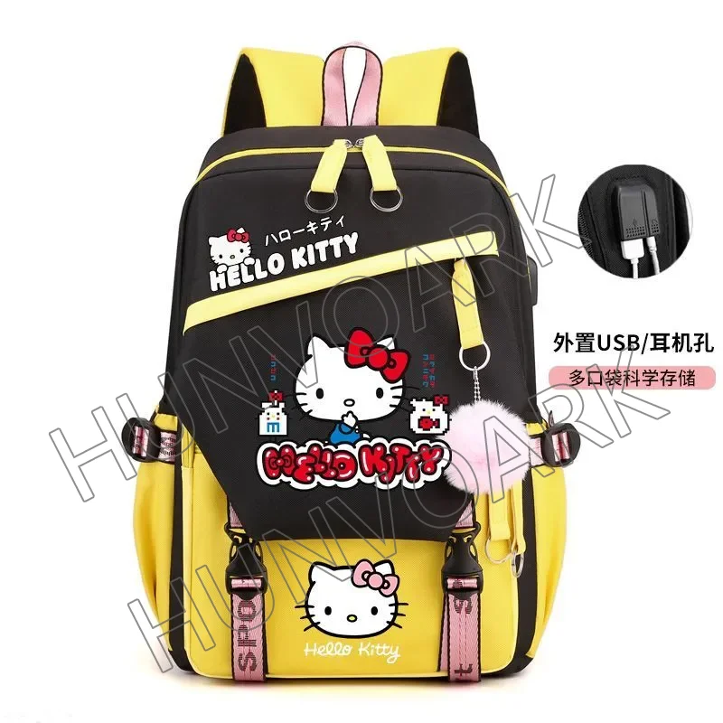 Kawaii Hello Kitty Backpack for Girls School Bags Portability Teens College Student Large Travel Shoulder Bag Mochilas Escolares