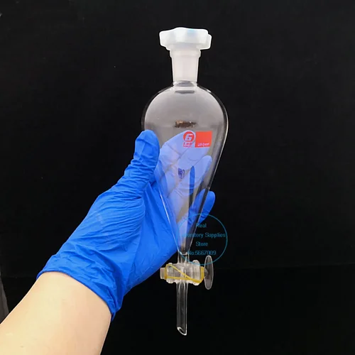Embudo separador cónico en forma de pera, 1 piezas, 30ml a 1000ml, con pistón de vidrio molido, cristalería de laboratorio