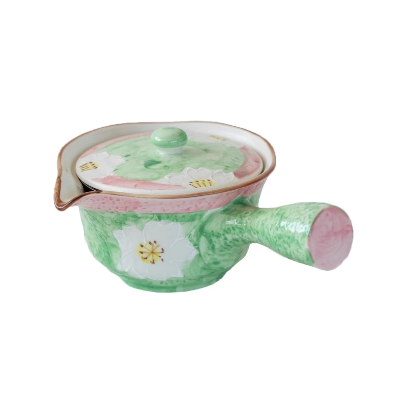 

Minoyaki hand-painted cherry blossom ceramic teapot, urgent beard pot with filter Kung Fu tea set, Japanese side handle pot