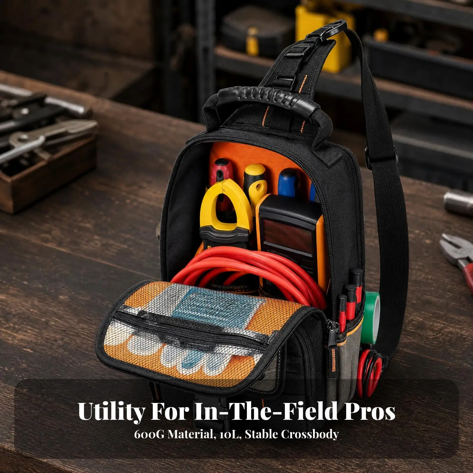 Compact Oxford Cloth Tool Pouch Bag for Electricians with 19x13x30cm Size and Multiple Exterior Pockets