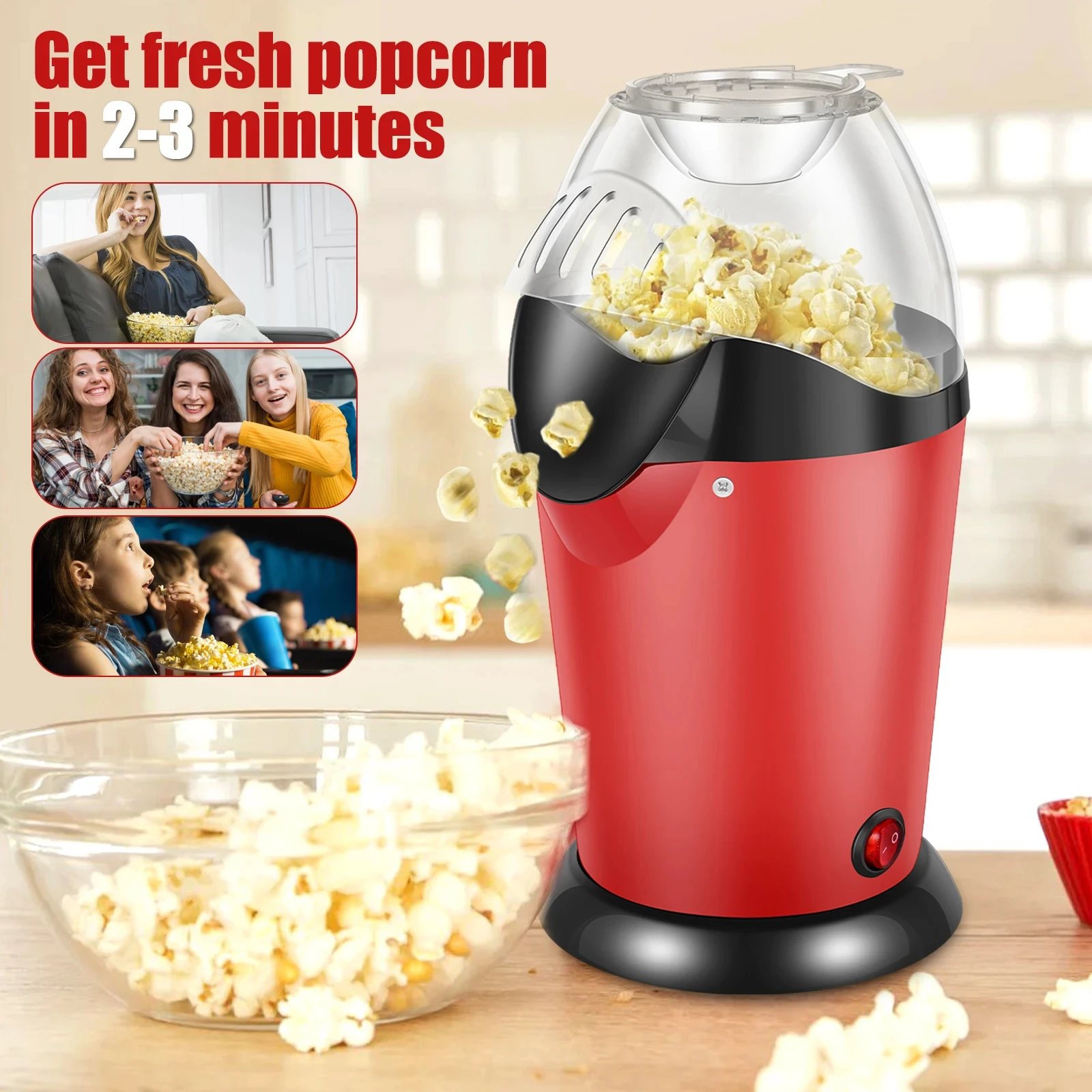 

1200W Electric Popcorn Maker Mini Popcorn Machine Healthy Hot Air Oil-Free Corn Popcorn Snack Maker for Home Cinema Kitchen Tool