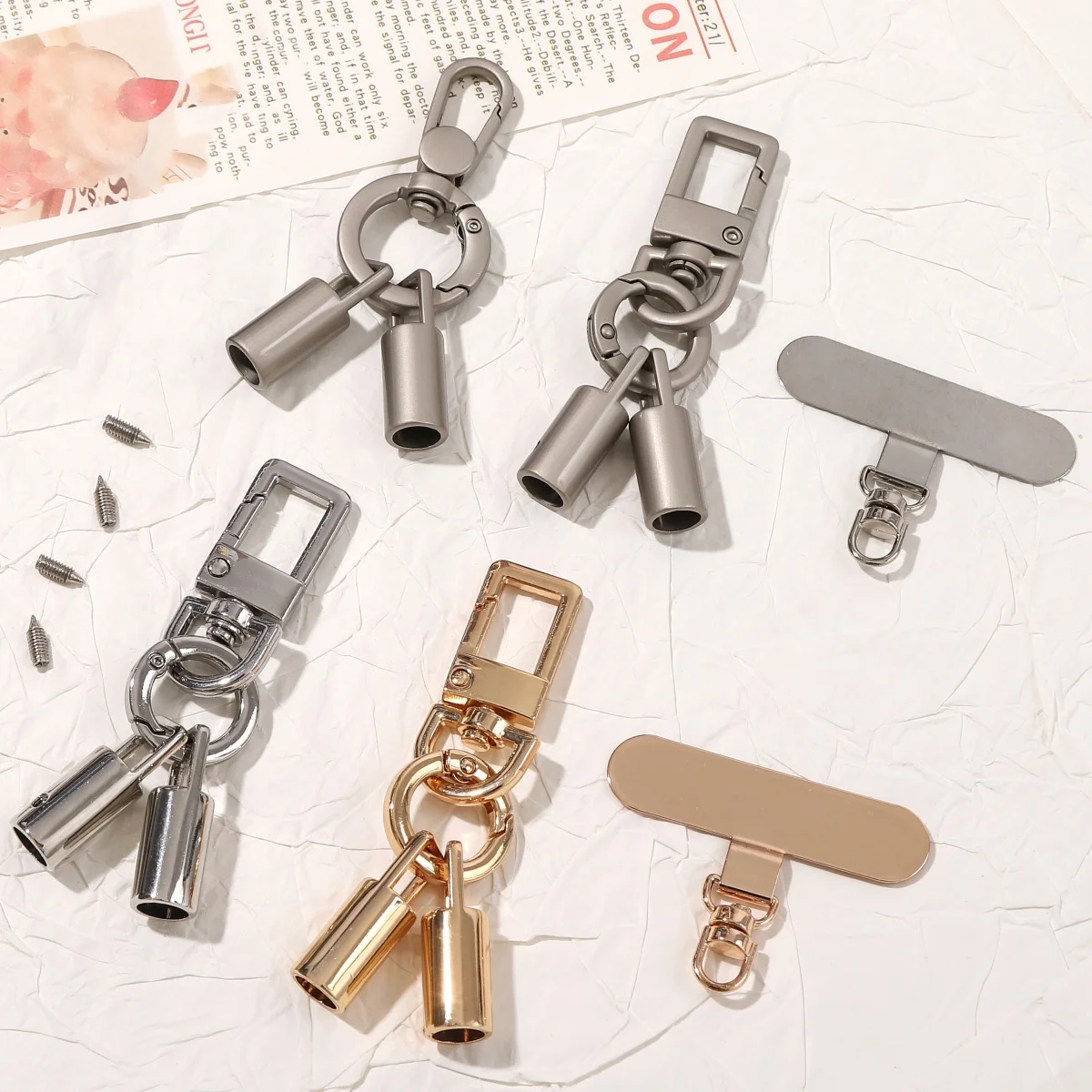 360°Rotatable Phone Lanyard Hardware Kit Square Round Spring Snap Hook End Caps T Patch Strap With Screwdriver DIY Accessories