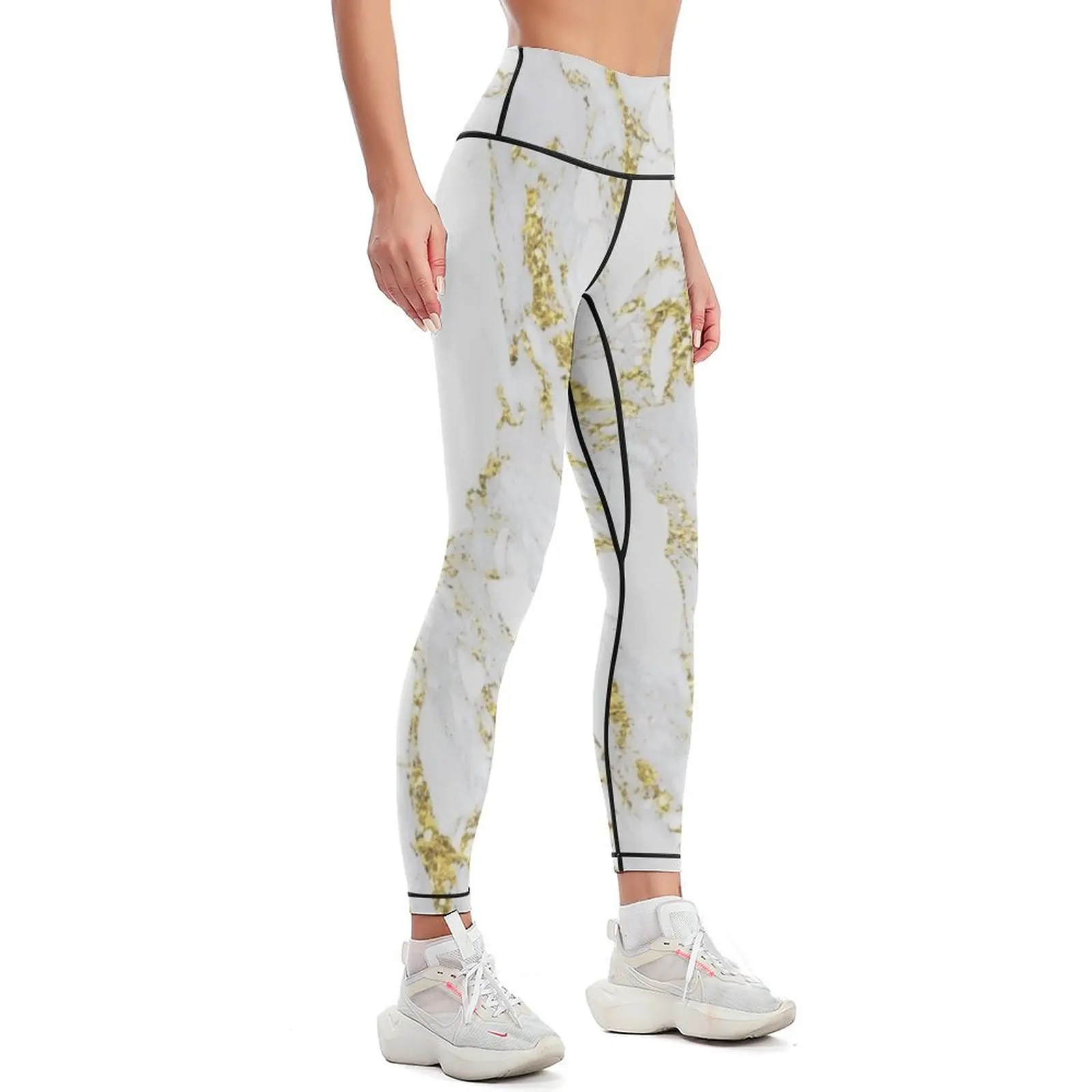 White Italian Carrara Marble Gold Glitter Sparkly Gray Glam Abstract Glam Gipsy Leggings legings for fitness Womens Leggings