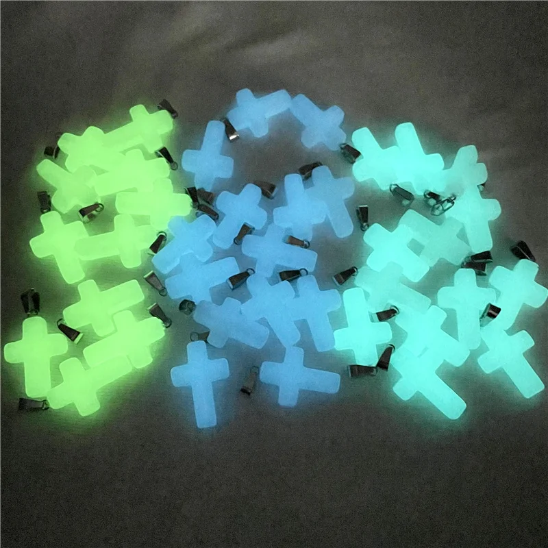 Natural Gem Stone Quartz Crystal Noctilucent Stone Fluorescence Cross Pendants For DIY Jewelry Making Necklace Accessories 12PCS