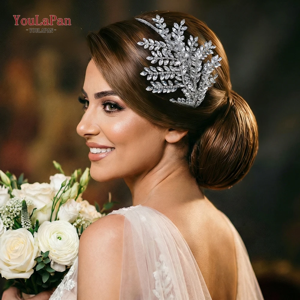 

Элегантный свадебный ободок YouLaPan серебристого цвета с листьями из страз, сверкающий женский головной убор для вечеринок HP982