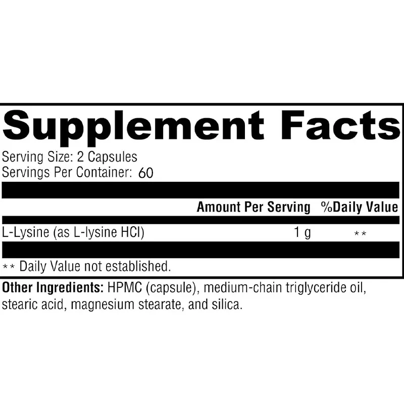 كبسولات إل ليسين 1000 ملغ - مكمل الأحماض الأمينية، يدعم تركيب الكولاجين