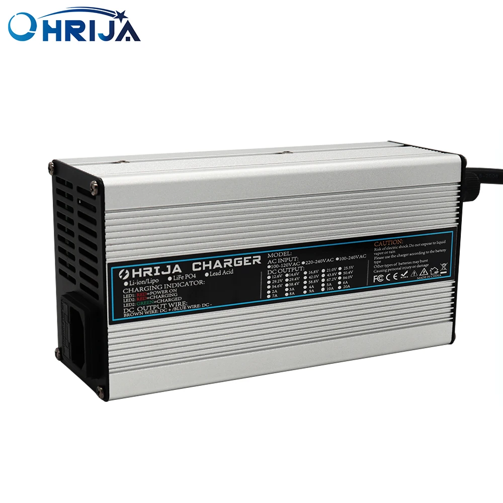 58.4V 10A Charger Smart Aluminum Case Is Suitable For 16S 51.2/48V LiFePO4 Battery Outdoor Electric Car Safe And Stable Silver