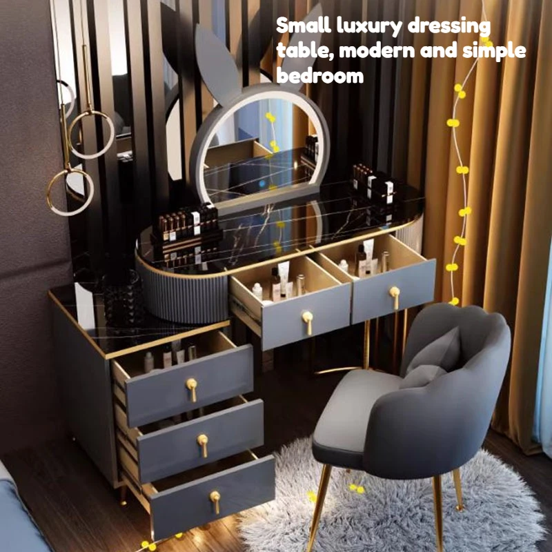 

Black Storage Dressing Table Drawer Mirror Design Luxury Classic Dressing Table Near Bed Grey Luxury Chair Bedroom Furniture