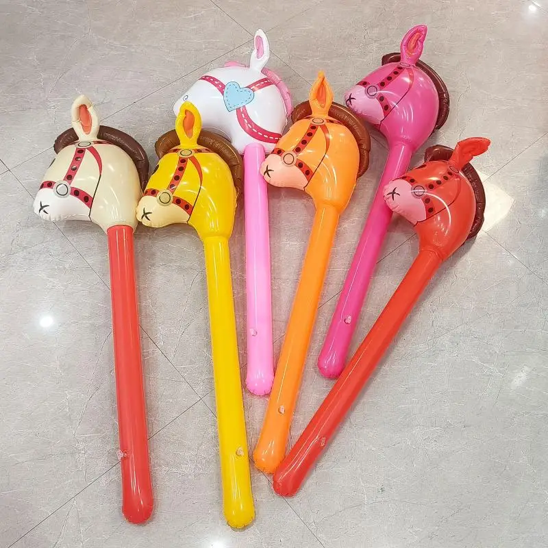 1Pcs Inflatable Horse Head Balloon Blow Up Pony Stick Toy Halloween Party Supplies Inflatable Stick Children's Toys