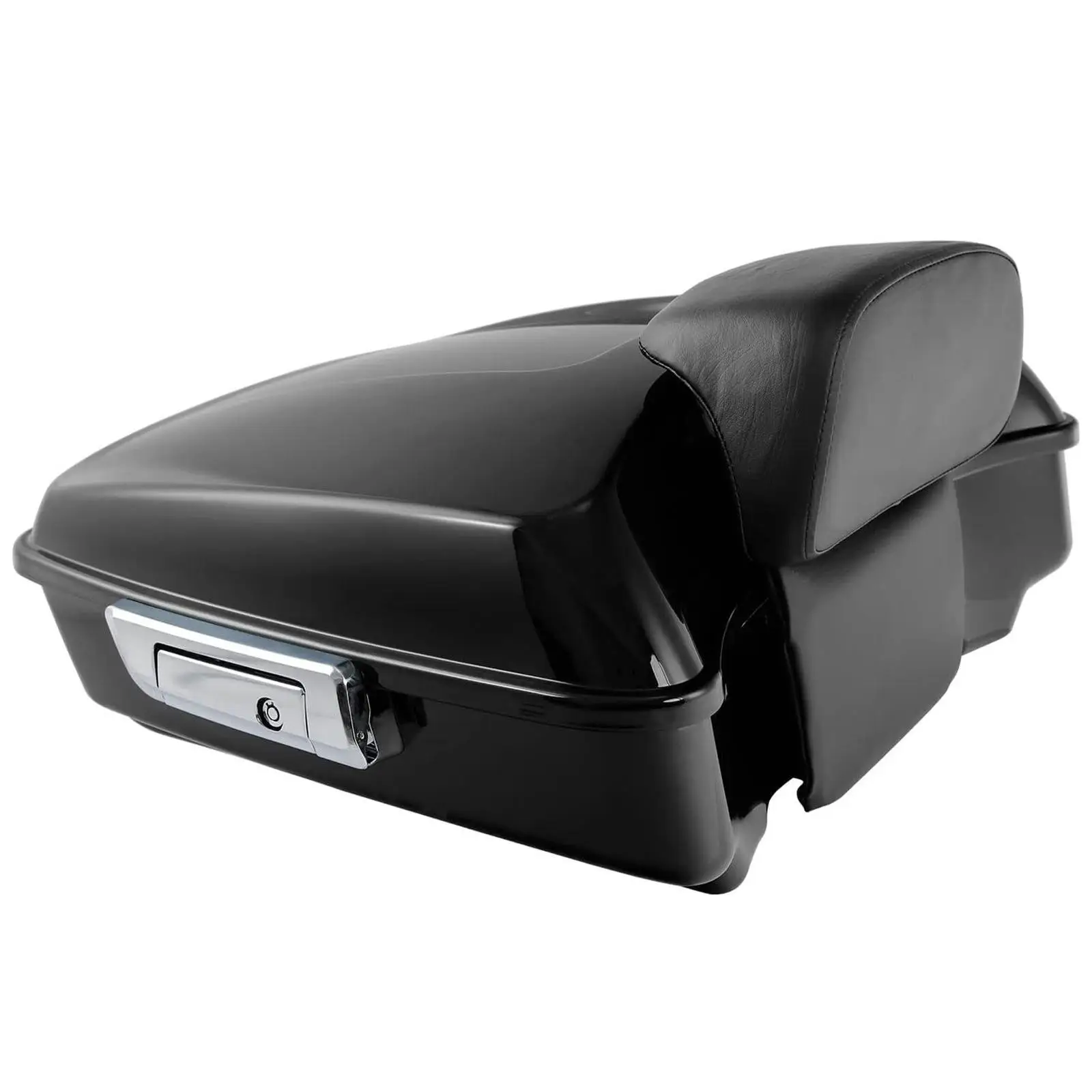 Tough Outer Motorcycle Rear Trunk with Cushion Backrest Lockable Storage Box for Bobber Cruiser Touring Bike